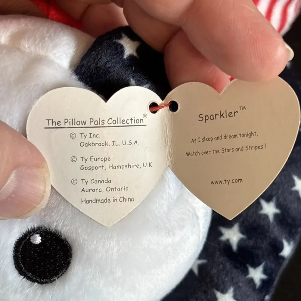 1999 Ty Pillow Pal Sparkler Red White Blue Teddy Bear Plush Beanie Baby 13